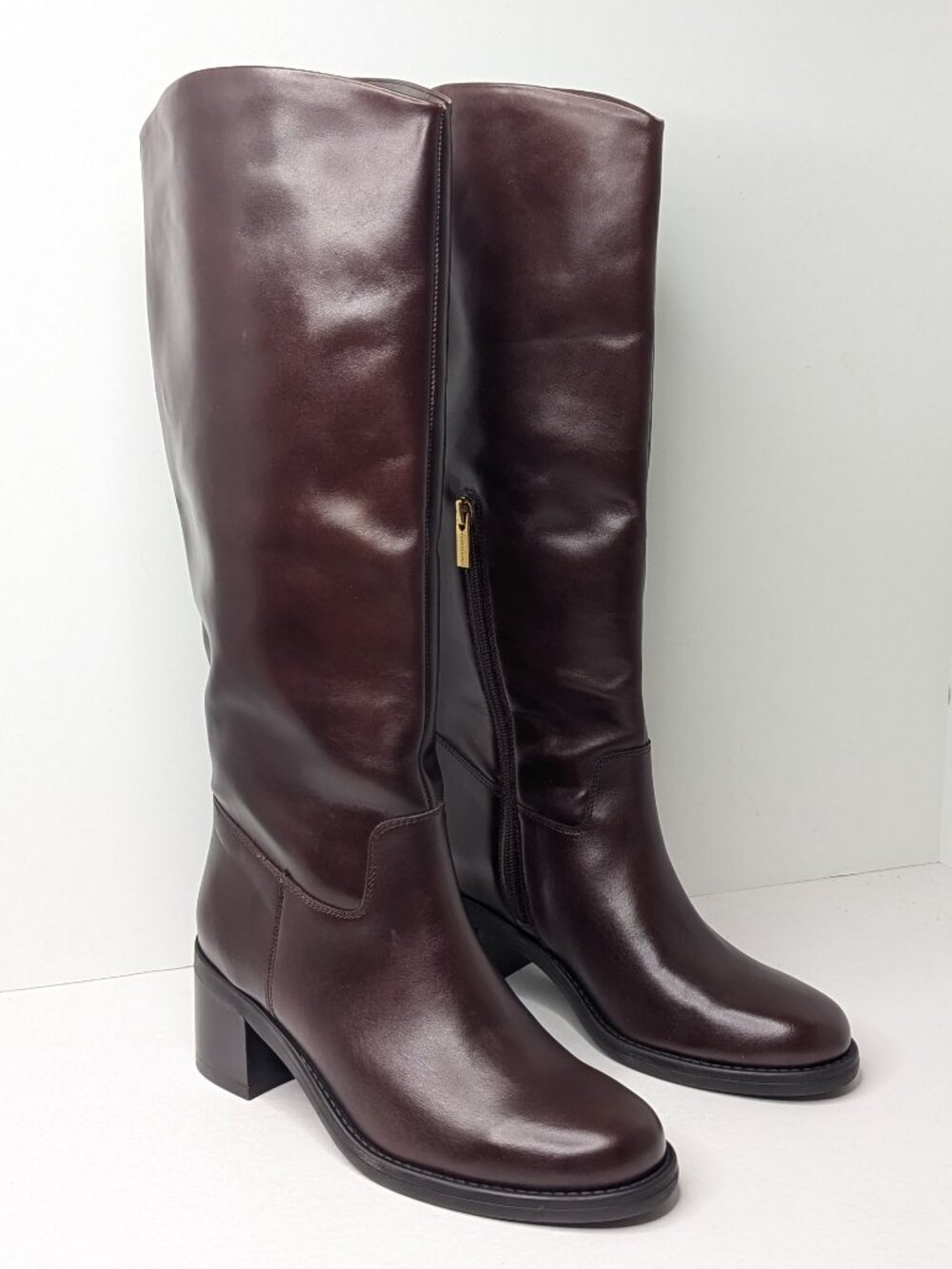 Vince Camuto Amree Knee High Boots Mahogany Leather Womens 8.5